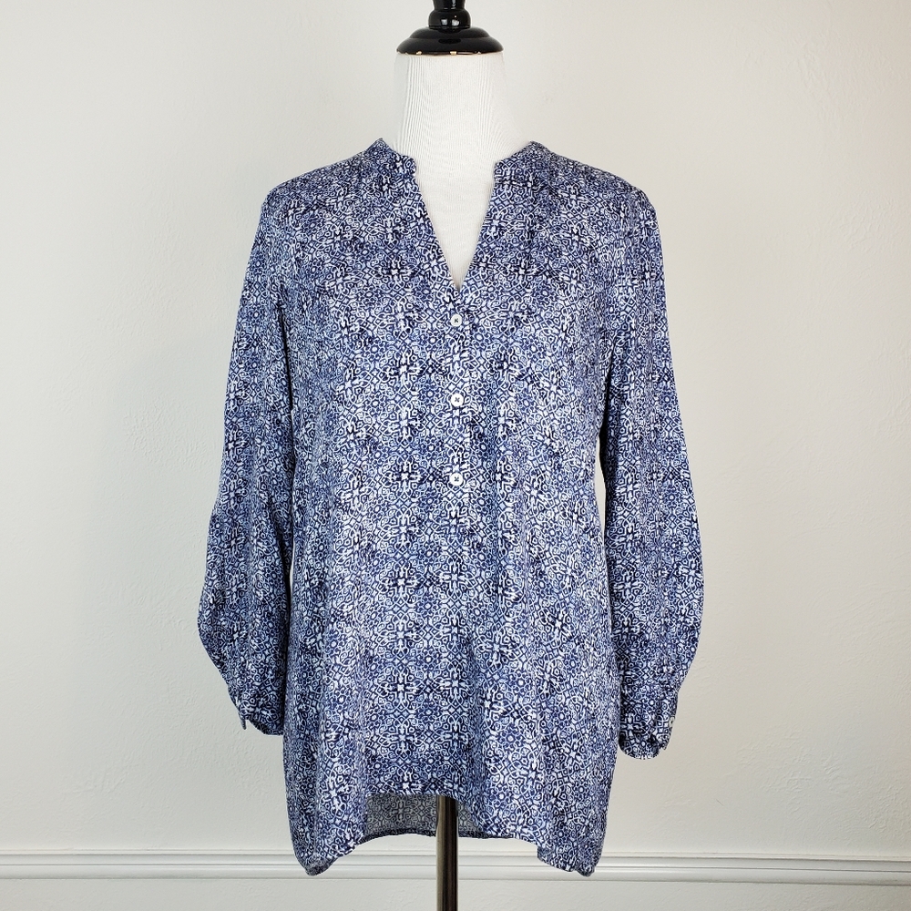 Soft Joie Top Popover Adalaide Floral Medallion Dark Navy Blue Boho